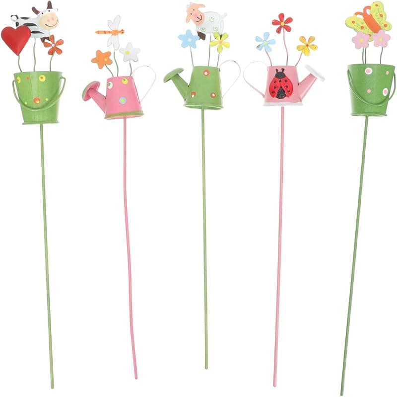 Piquets décoratifs pour jardin – motif arrosoir miniature (lot de 5)
