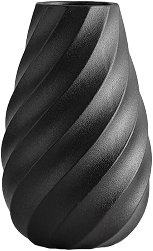 Vase en céramique texturée spirale — Noir 20 cm
