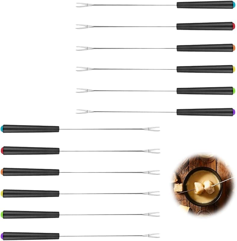 Fourchettes à Fondue en Acier Inoxydable — Lot de 12 avec Repères Colorés