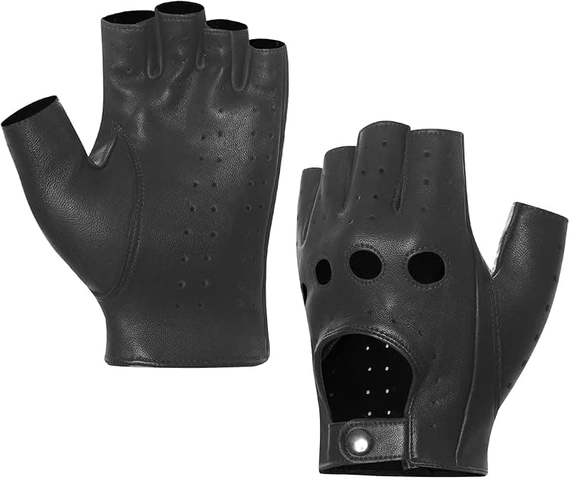 Gants de conduite en cuir demi-doigt peau d'agneau