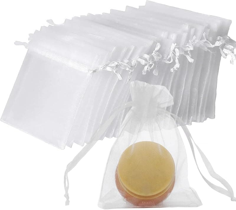 Lot de 100 sachets organza blanc avec cordon
