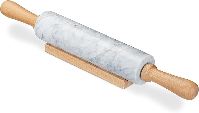 Relaxdays — Rouleau à pâtisserie en marbre avec support