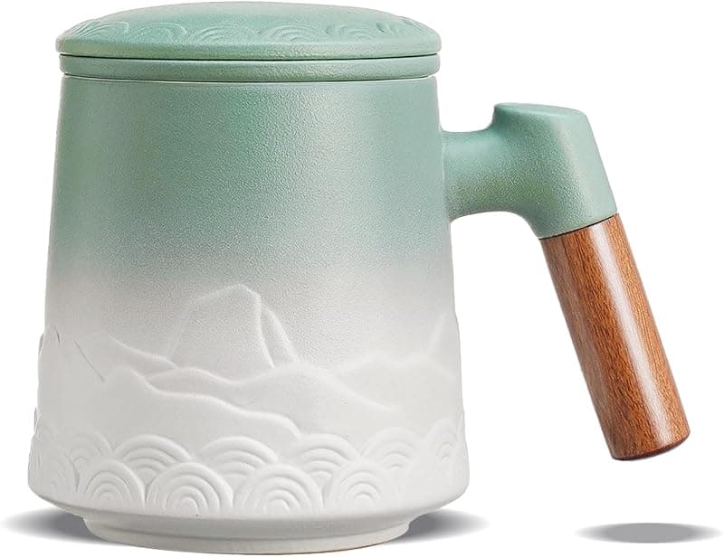 ZENS — Tasse en céramique gaufrée avec infuseur et poignée en bois