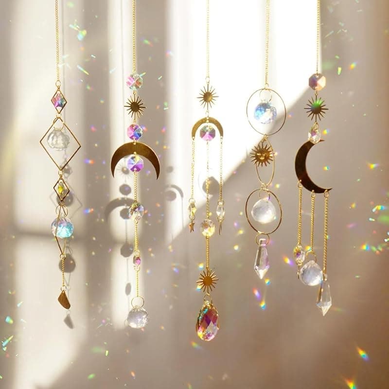 Attrape-soleil en cristal, lune et étoile (lot de 5)