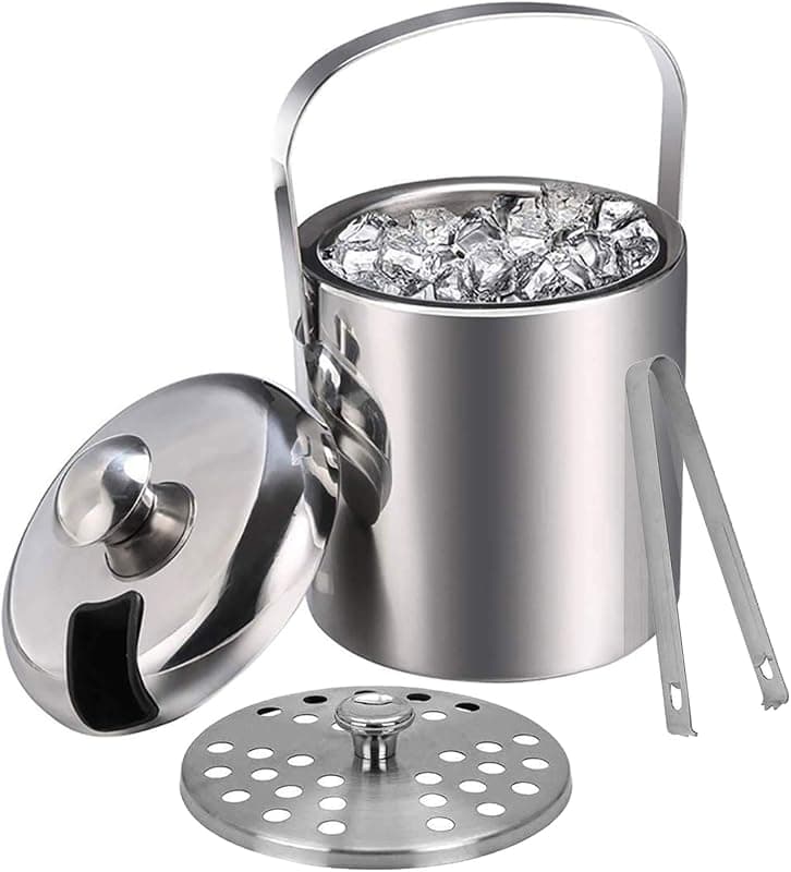 Seau à glace isotherme double paroi avec couvercle et pince