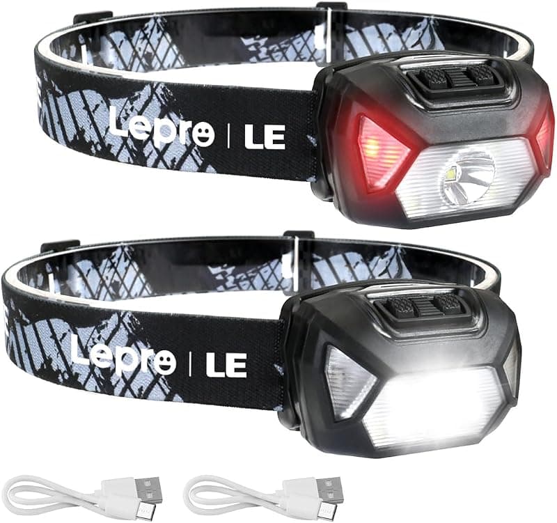 Lepro — Lampe frontale LED rechargeable D5000, lot de 2