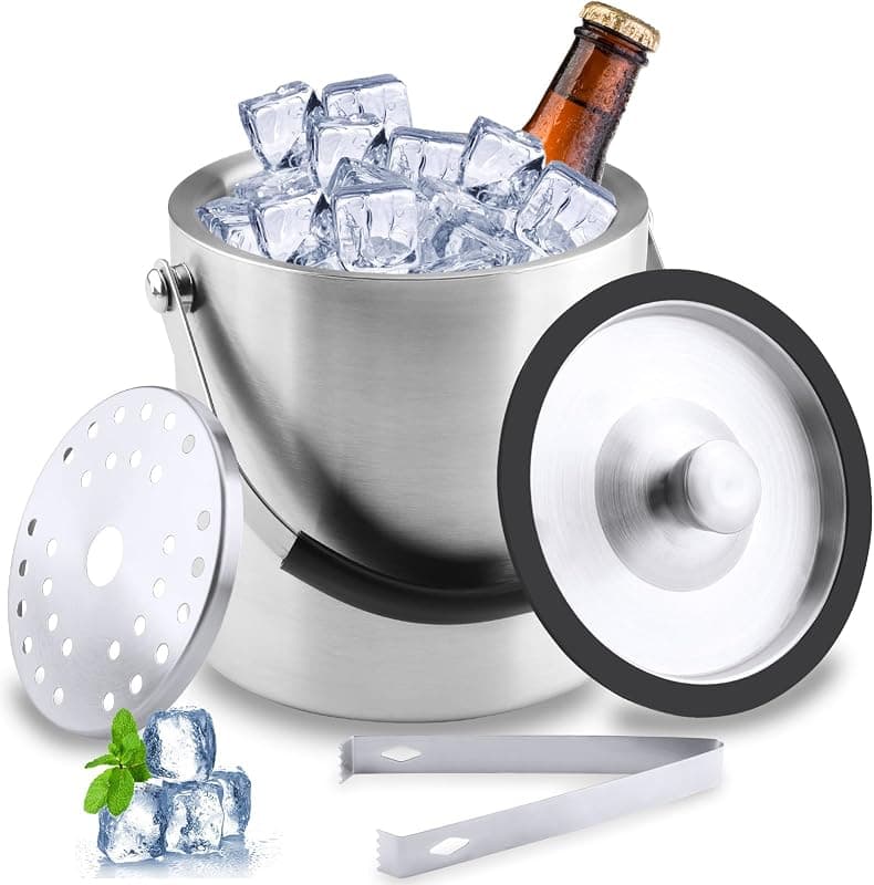 Seau à glace isotherme inox 1,6 L avec couvercle et clip filtre