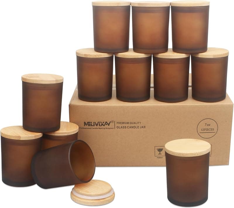MILIVIXAY — Lot de 12 pots en verre ambré givré avec couvercles — 200 ml