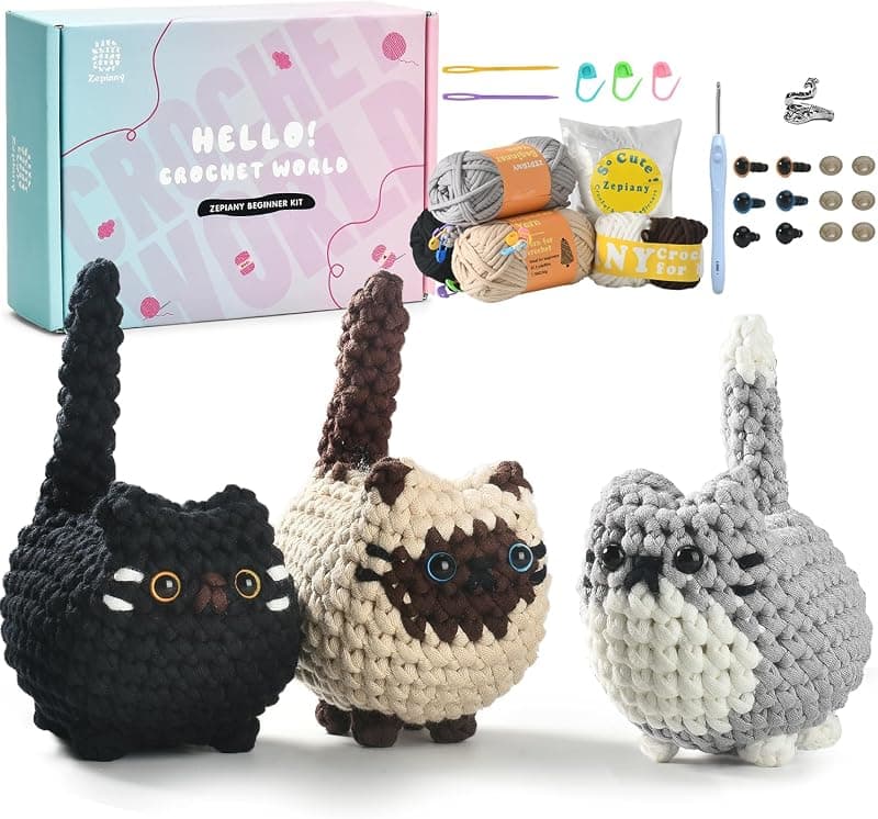 TranquilHome — Kit crochet amigurumi trois chats débutant