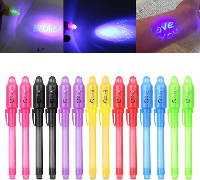 Lot de 14 stylos à encre invisible, lampe UV intégrée