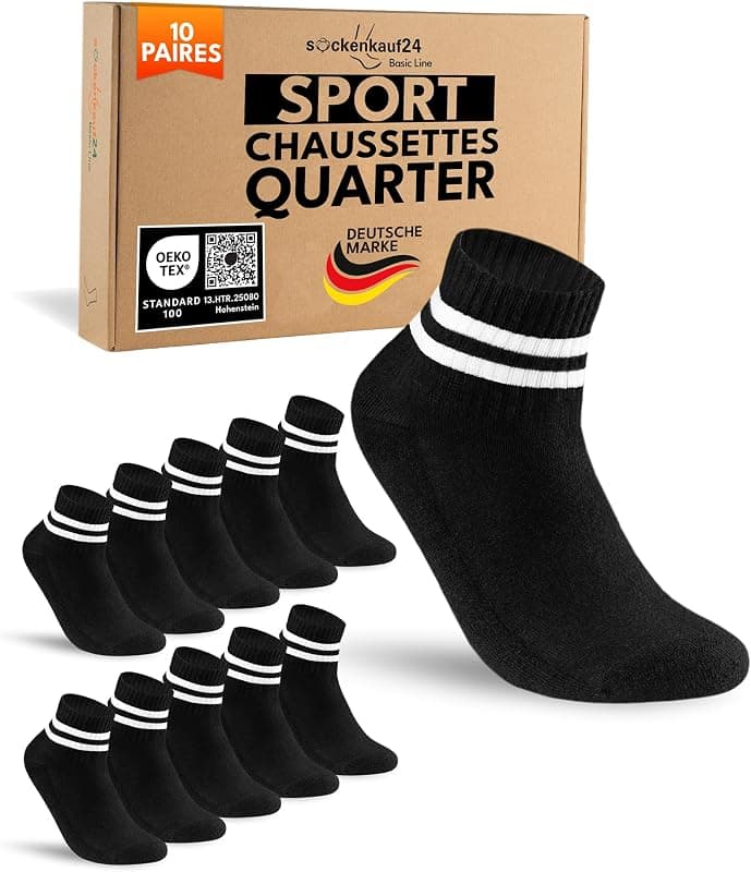 Chaussettes de Sport Quarter Tennis Respirantes — Lot de 10 paires