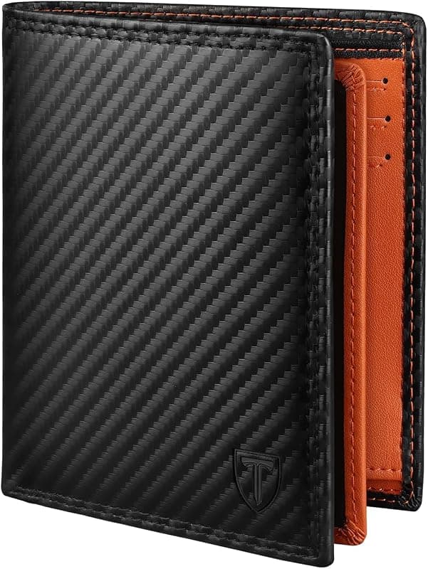 Portefeuille vertical cuir carbone — Blocage RFID 3 volets