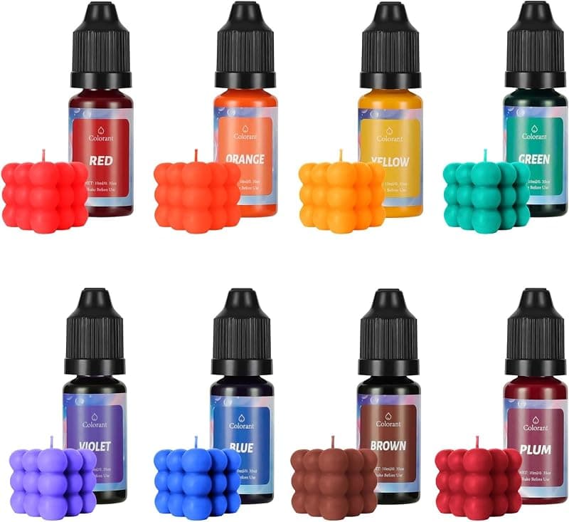 Colorants liquides pour bougies — lot de 8 flacons × 10 ml