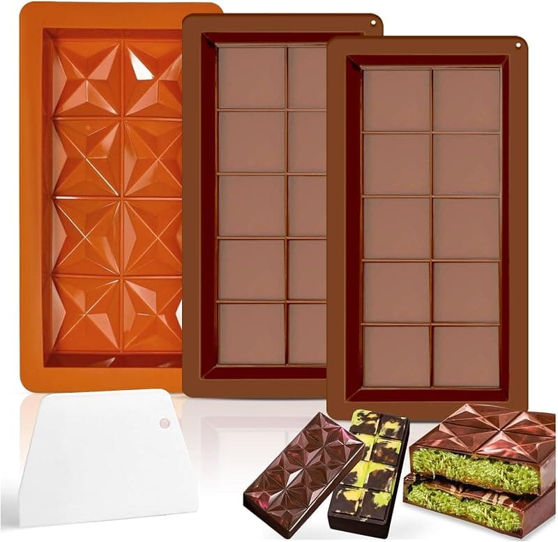 Lot de 3 moules silicone tablettes et barres chocolatées