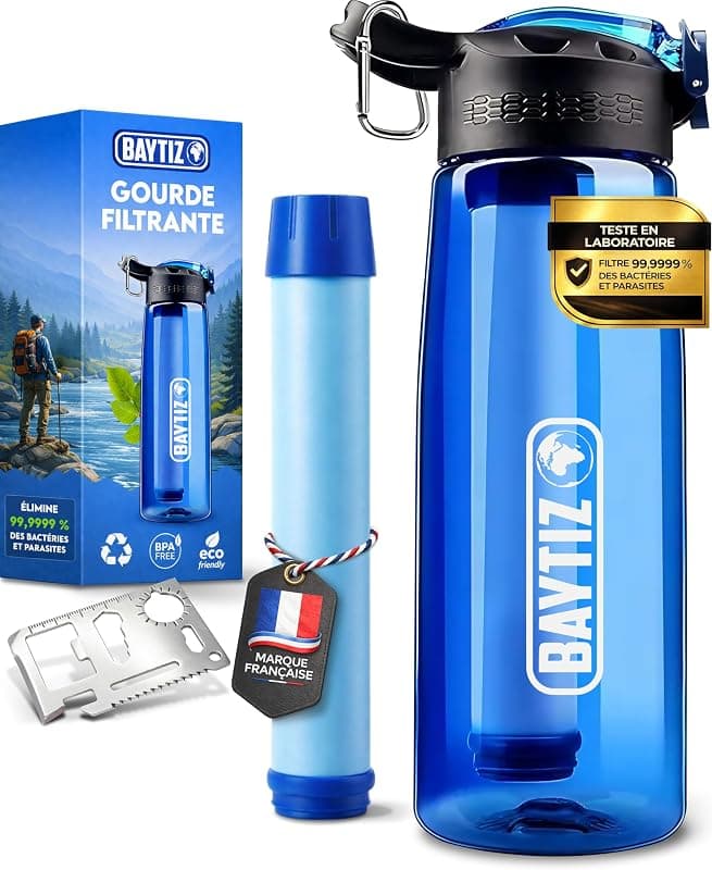 BAYTIZ — Gourde filtrante nomade au charbon actif avec paille