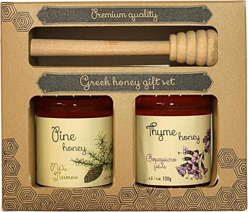 Melissokomiki Dodecanese — Coffret miel thym & pin de Rhodes avec cuillère