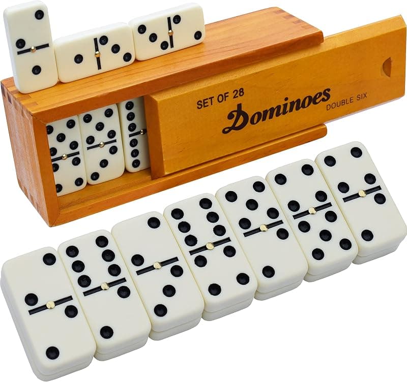 Jeu de dominos double 6 avec étui en bois – 28 pièces