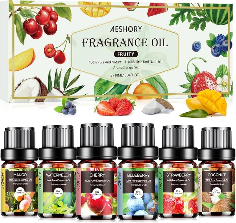 AESHORY — Kit de 6 huiles parfumées fruitées pour bougies et savons — 6 × 10 ml