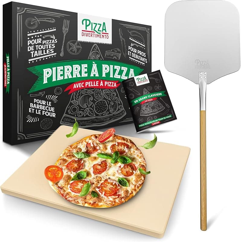 Pizza Divertimento — Pierre à pizza en cordiérite avec pelle en bois