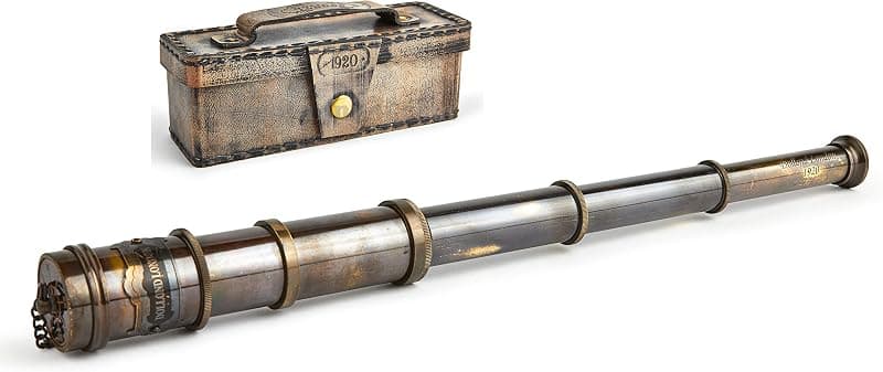 Télescope en laiton vintage, réplique d'explorateur avec coffret en bois