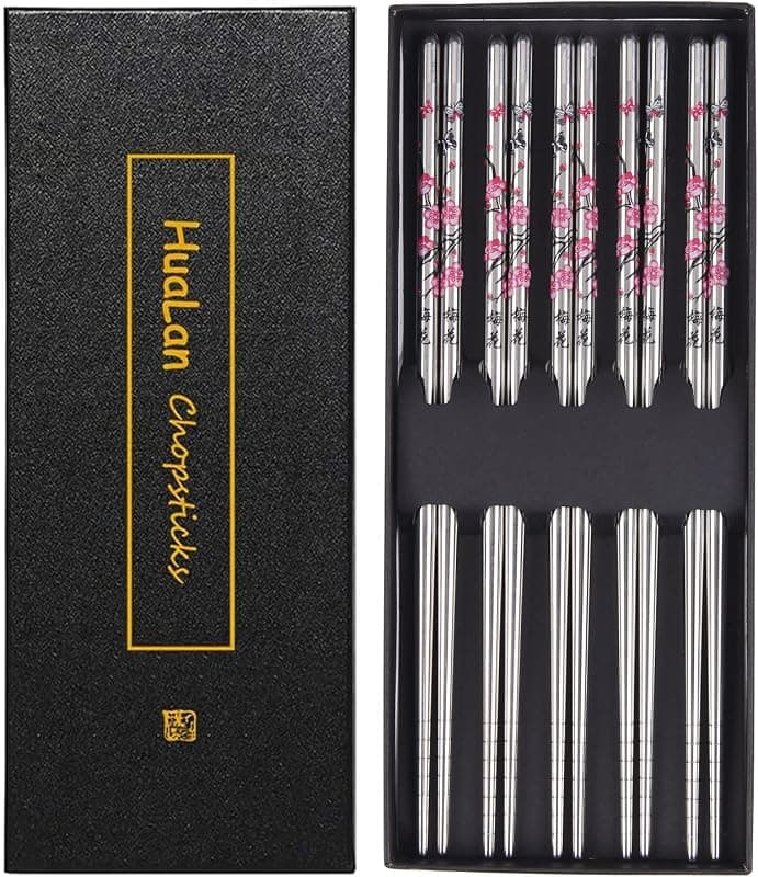 Set de 5 paires de baguettes en acier inoxydable — Coffret Fleur de Prunier