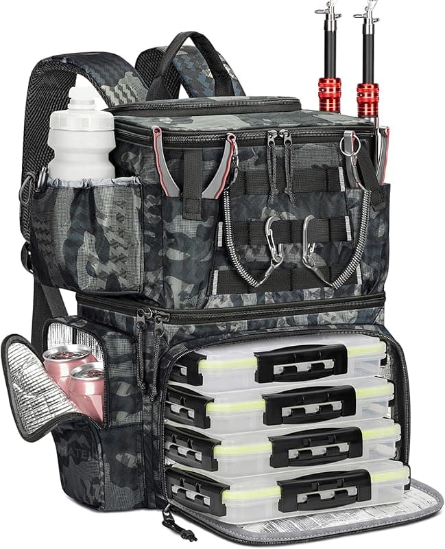 MATEIN — Sac à dos de pêche camouflage avec boîtes et porte-canne
