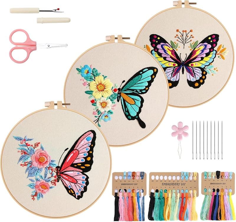 VynyQoo — Kit broderie débutant, motifs papillons (lot de 3)
