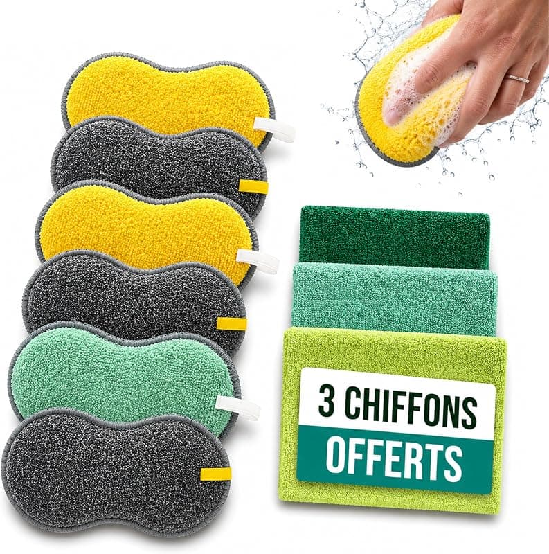 Lot éponges réutilisables lavables et chiffons microfibre