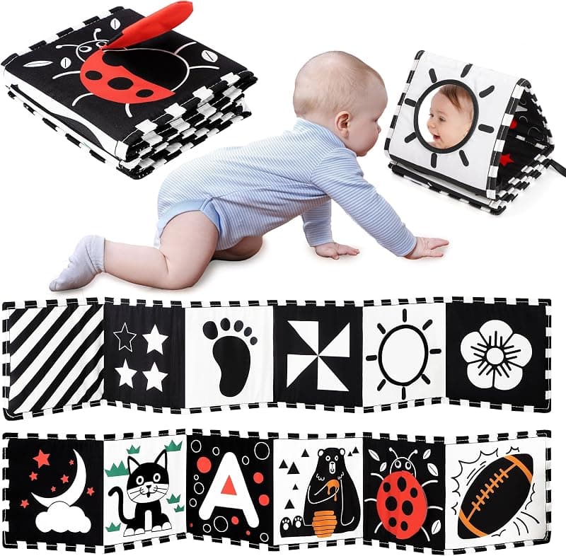 Livre en tissu d'éveil (noir & blanc, Montessori)