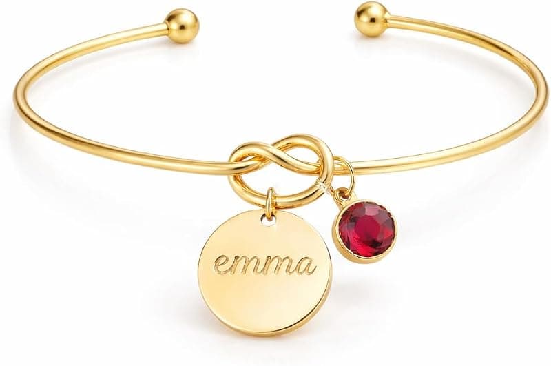 Bracelet jonc doré personnalisé avec prénom et pierre de naissance