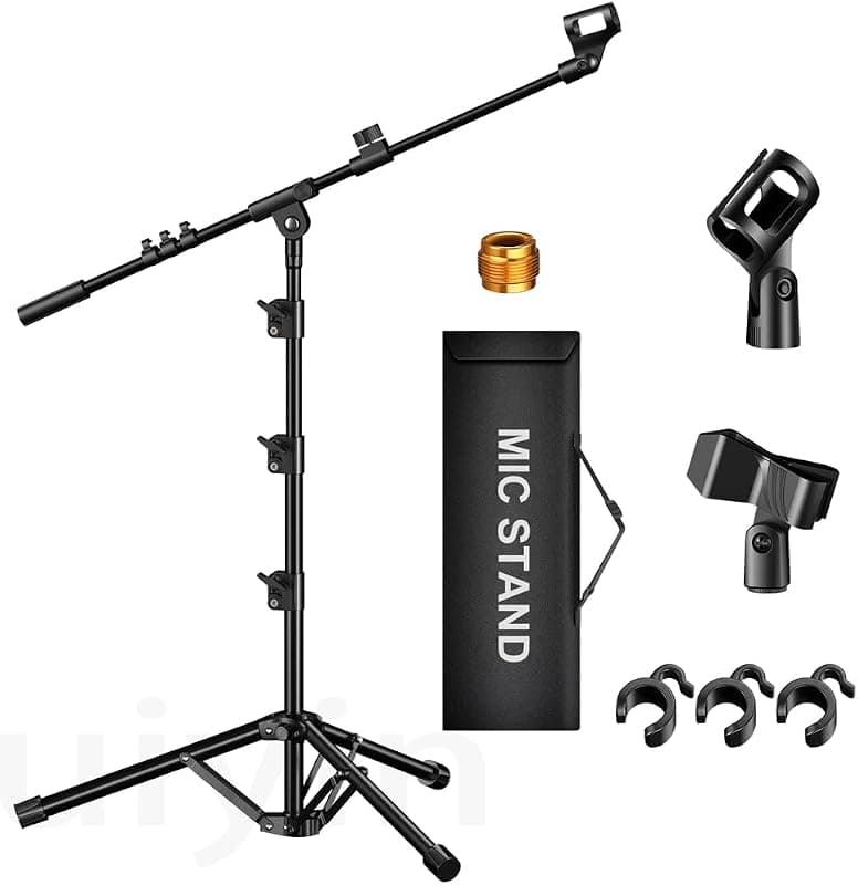 Trépied perche microphone réglable avec sac de transport et clips
