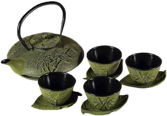 lachineuse — Service à thé en fonte bambou, coloris vert
