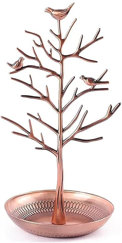 TRIXES — Arbre à bijoux bronze antique, oiseaux perchés