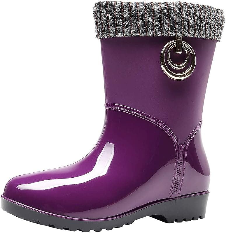 Bottines de pluie plates doublées (pieds larges)