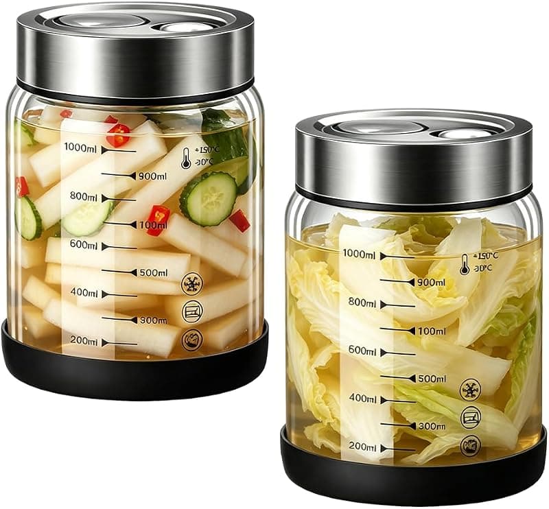 Bocaux en verre hermétiques avec soupapes pour fermentation — Lot de 2 x 1 L