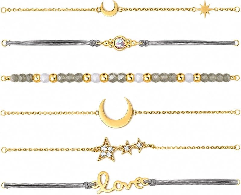 Ensemble de 6 Bracelets Bohème Multicouches Lune Étoile