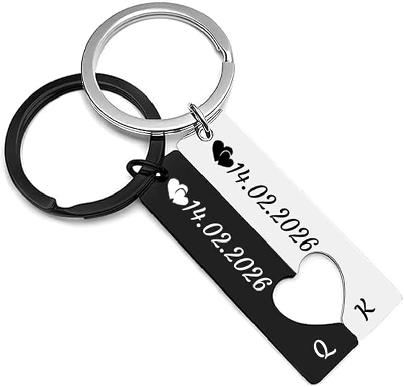 Porte-Clés Cœur Personnalisé pour Couple — Lot de 2