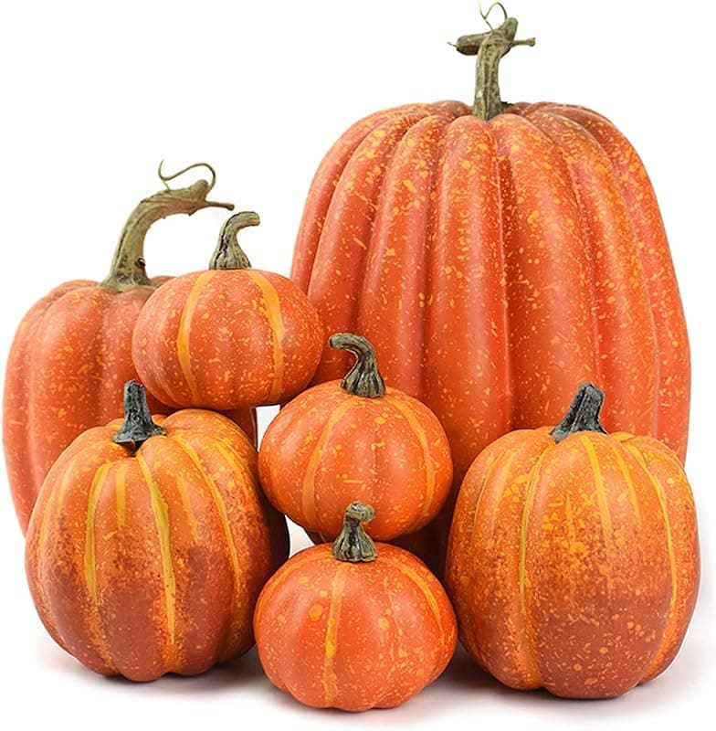 Lot de 7 Citrouilles Artificielles — Décoration Automne Halloween