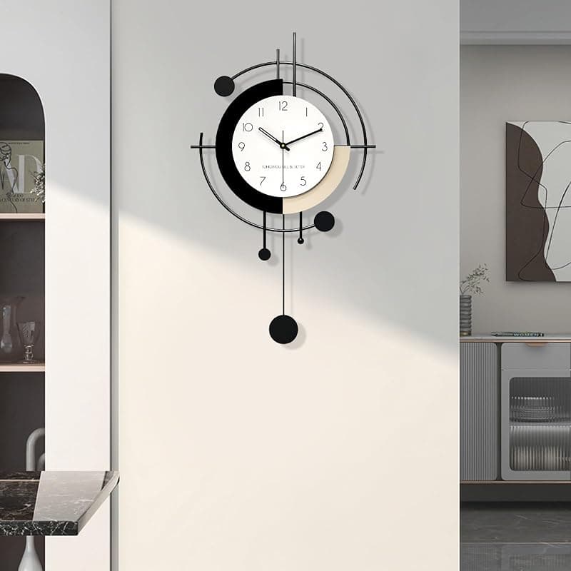 Horloge Murale — Design minimaliste métal et bois silencieuse