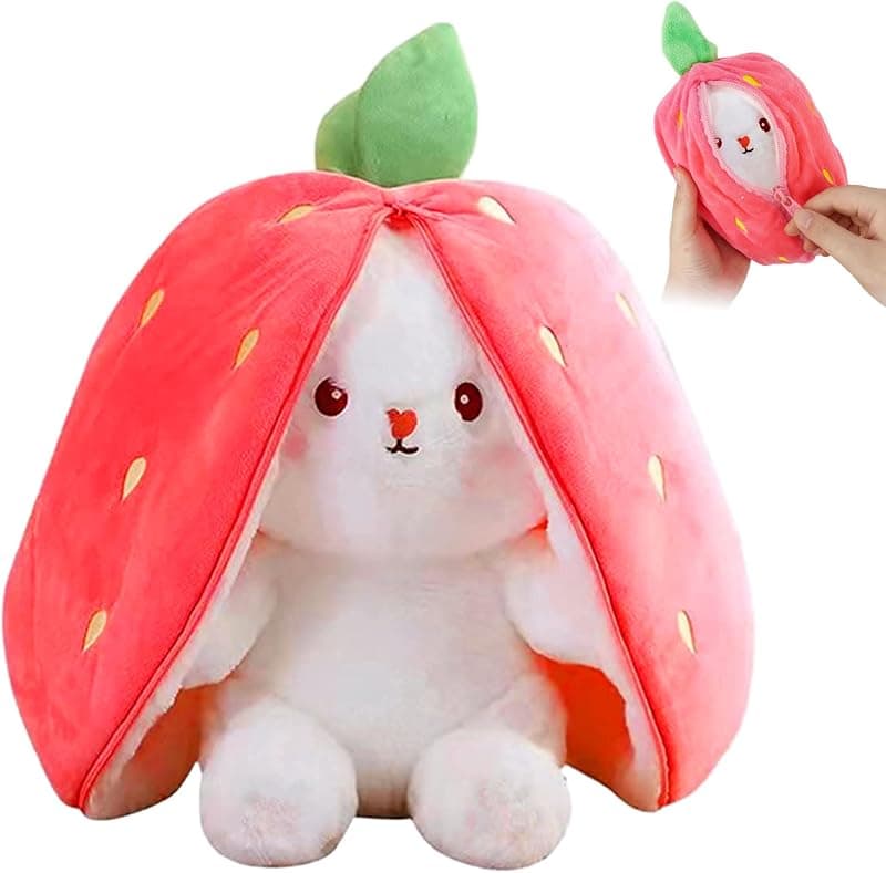 Peluche lapin de Pâques cache-cache carottes fraises