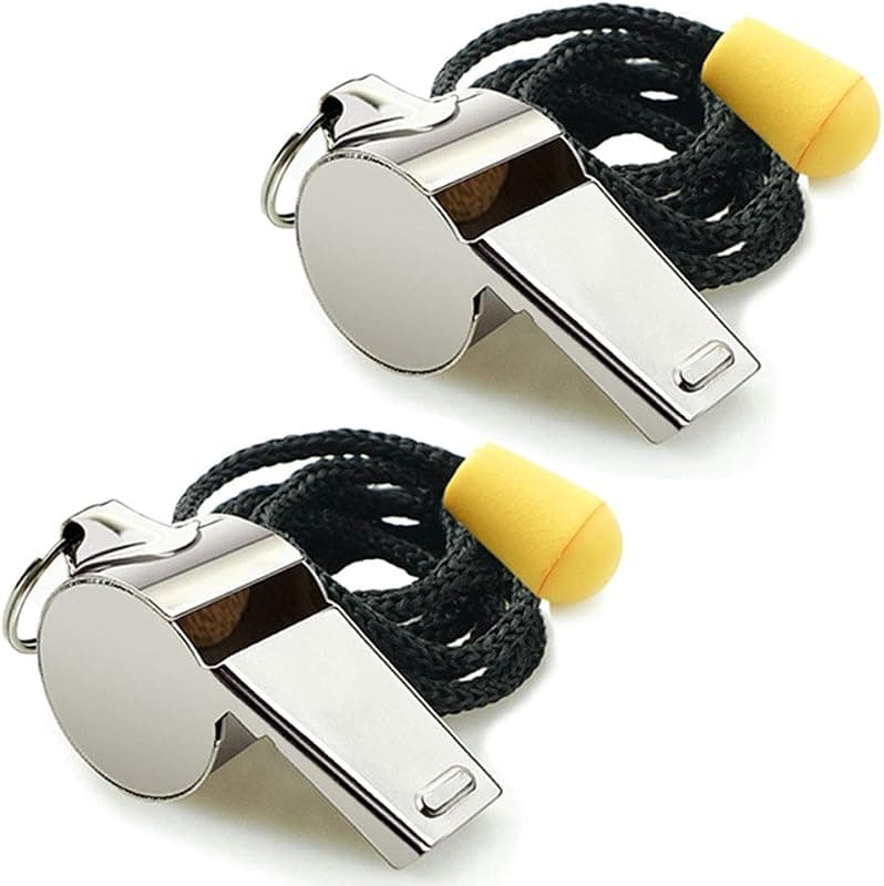 Lot de 2 Sifflets Sport en Acier Inoxydable avec Cordon