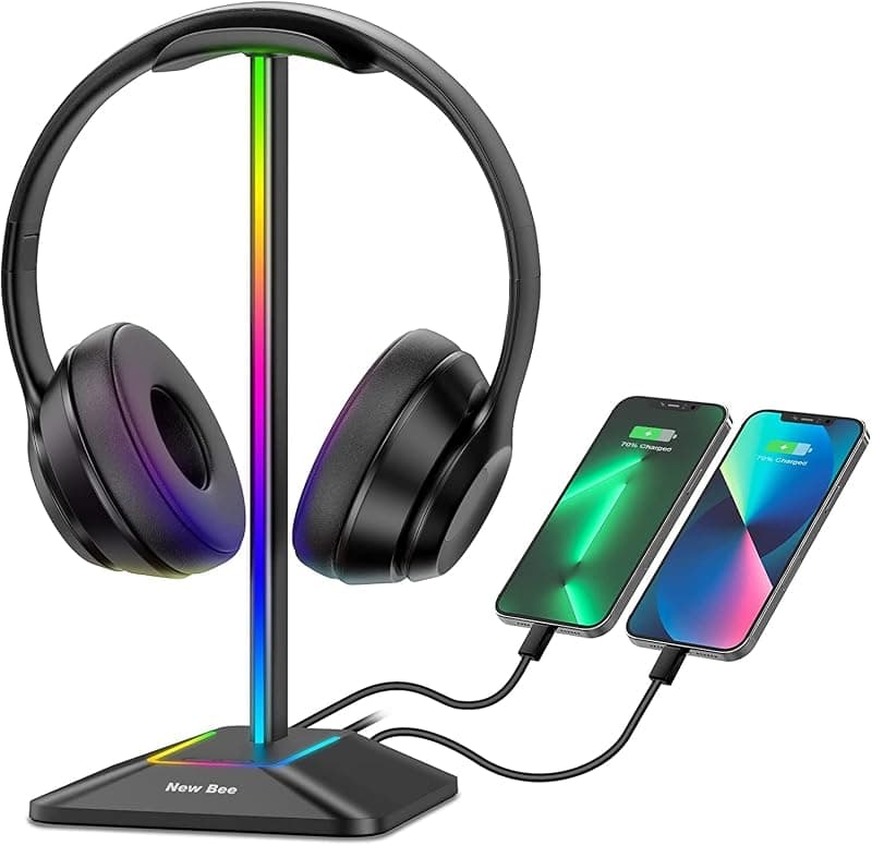 New Bee — Support casque RGB avec ports USB