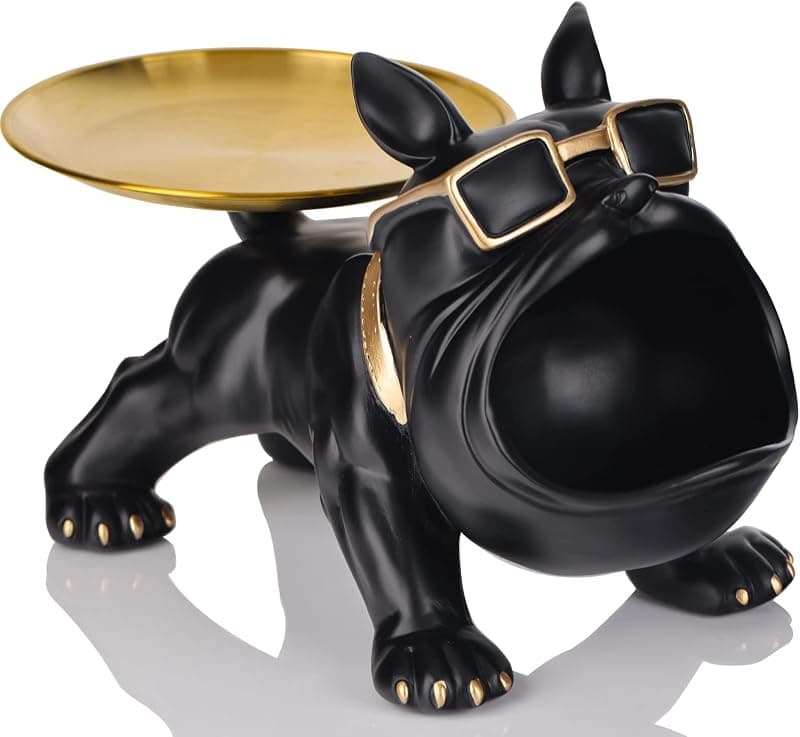 Statue bouledogue français — vide-poche à plateau doré