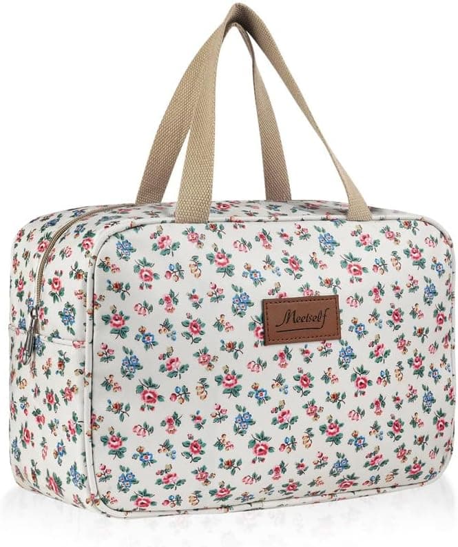 Trousse de Maquillage Florale Imperméable avec Poignée