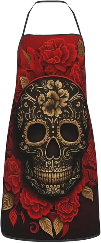 Tablier de cuisine rouge à motif tête de mort mexicaine