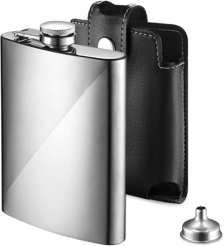 Flasque à whisky en acier inoxydable avec pochette cuir