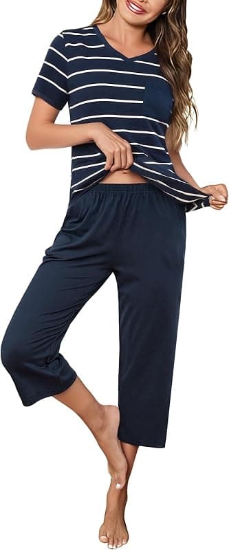Pyjama Femme — Ensemble coton rayé col en V manches courtes