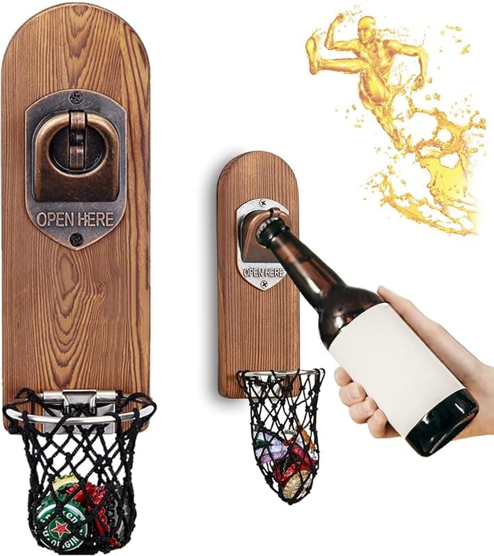 Décapsuleur mural magnétique en bois avec récupérateur de capsules