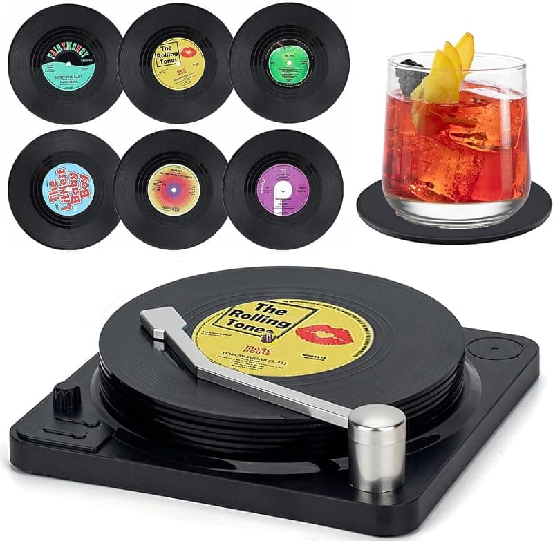 Sous-verres vinyle rétro (lot de 6) avec support platine
