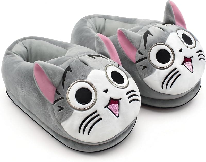 Chaussons peluche à grosse tête d’animal